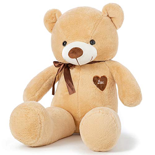 YunNasi Oso Peluche Gigante Osito de Peluche Grande Teddy Bear de Felpa con Corazón e Cinta 80cm/31.5 Inches Marrón Claro