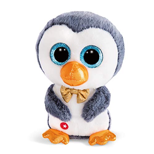 NICI Pingouin Peluche GLUBSCHIS Pingüino Sniffy, con Ojos Grandes y Brillantes, 15 cm, Color: Gris/Blanco/Dorado, 46302, One Size