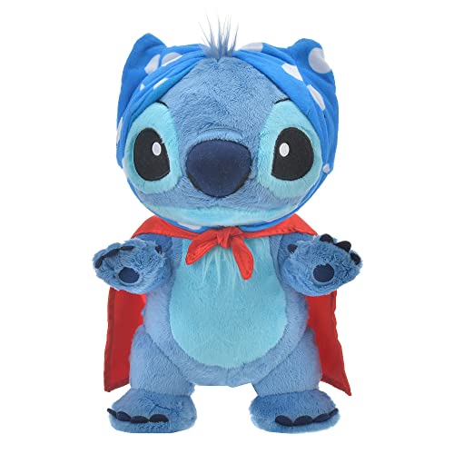 Disney Store Peluche Mediano de Stitch, Lilo y Stitch, Mide 30 cm, alienígena de Peluche con Capa de superhéroe y rasgos Bordados, Apto para recién Nacidos