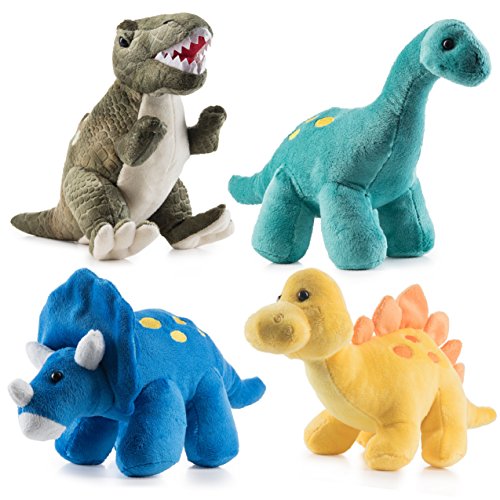 PREXTEX Paquete de 4 Dinosaurios de Peluche 25,4 cm de Largo - Gran Regalo para niños - Surtido de Animales de Peluche - Gran niños